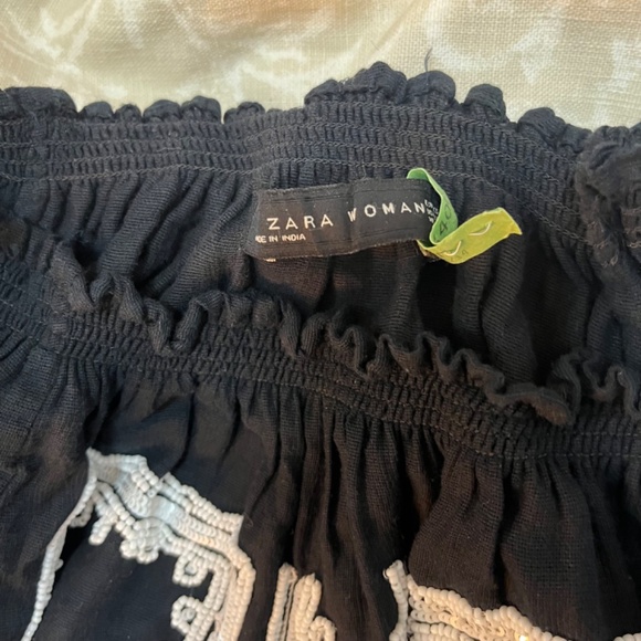 Zara Vintage Beaded Off Shoulder Tunic / Mini Dress, Black w/ White Beads, XS - Picture 5 of 12